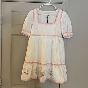 English Factory white dress with embroidered flowers